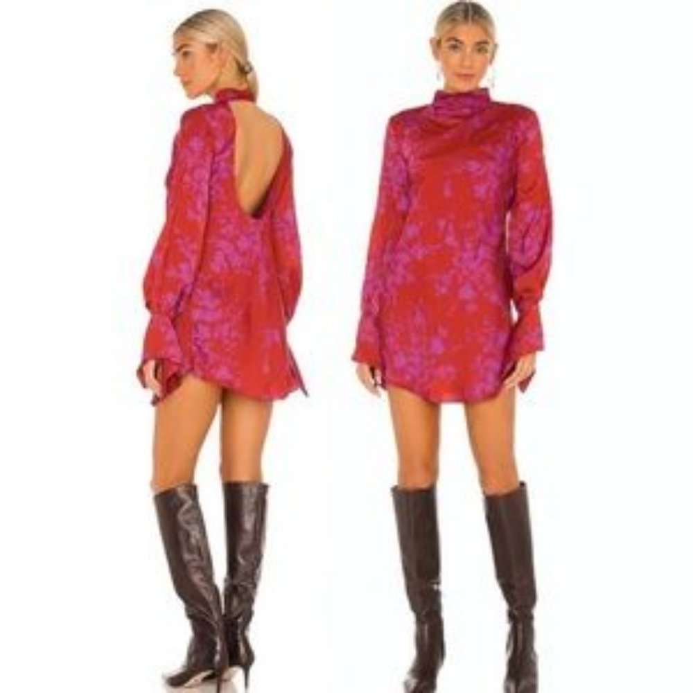Free People Romantic Combo red/lavender mini dress  XS; NWT